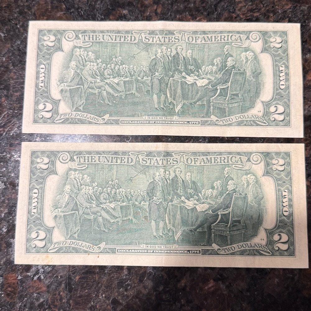Two uncirculated $2 bills are being offered with sequential serial numbers. - Picture 2 of 4